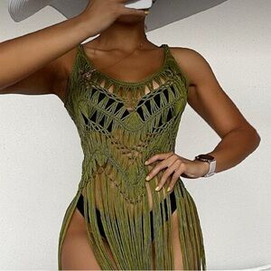 SHEIN Olive Green Fringe Swim Coverup